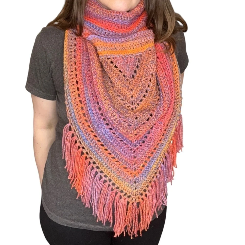 Handcrafted Crochet Cowl Neck Scarf‎ With Fringe New Handmade by Seller Knit